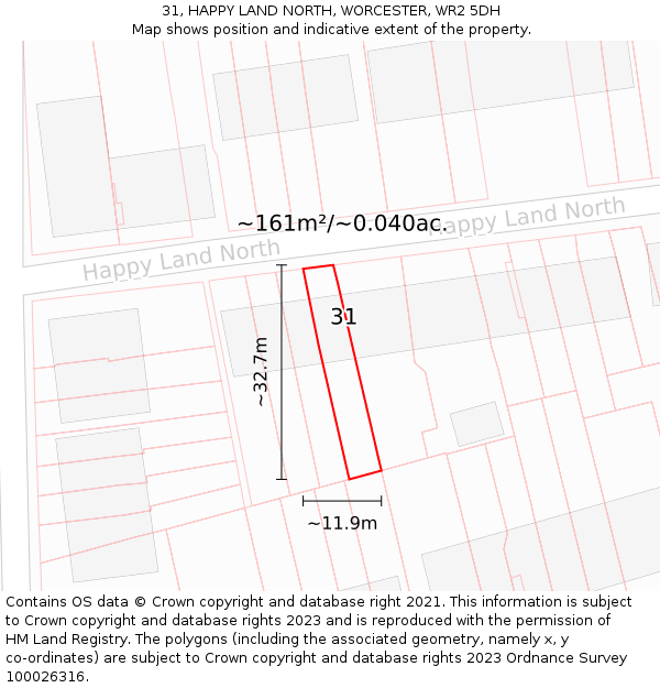 31, HAPPY LAND NORTH, WORCESTER, WR2 5DH: Plot and title map