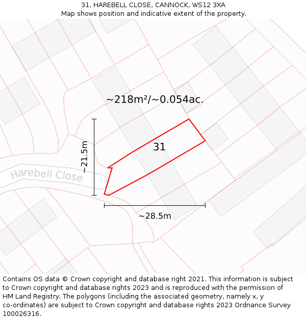 31, HAREBELL CLOSE, CANNOCK, WS12 3XA: Plot and title map