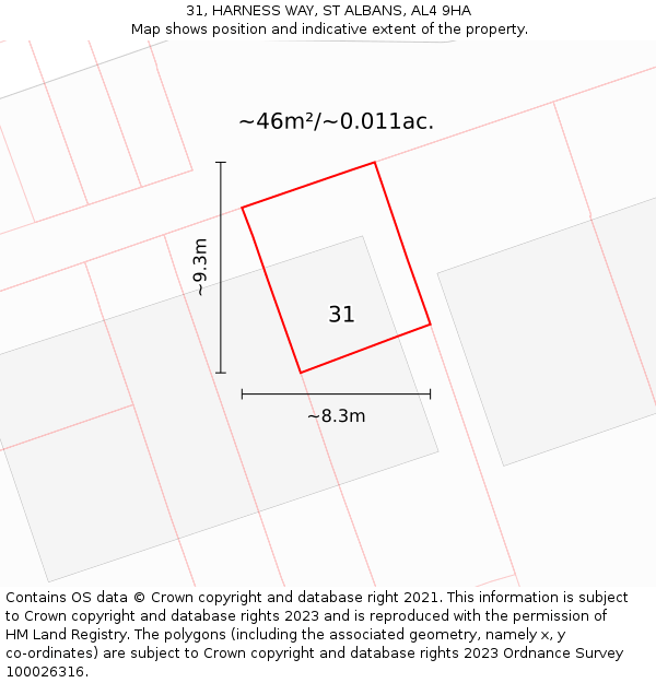 31, HARNESS WAY, ST ALBANS, AL4 9HA: Plot and title map
