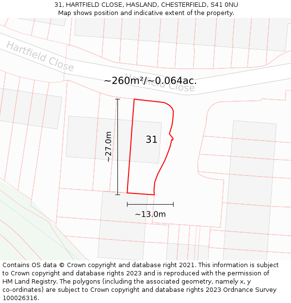 31, HARTFIELD CLOSE, HASLAND, CHESTERFIELD, S41 0NU: Plot and title map