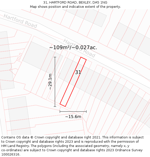 31, HARTFORD ROAD, BEXLEY, DA5 1NG: Plot and title map