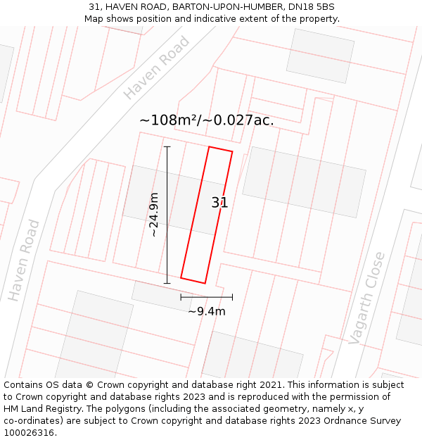 31, HAVEN ROAD, BARTON-UPON-HUMBER, DN18 5BS: Plot and title map