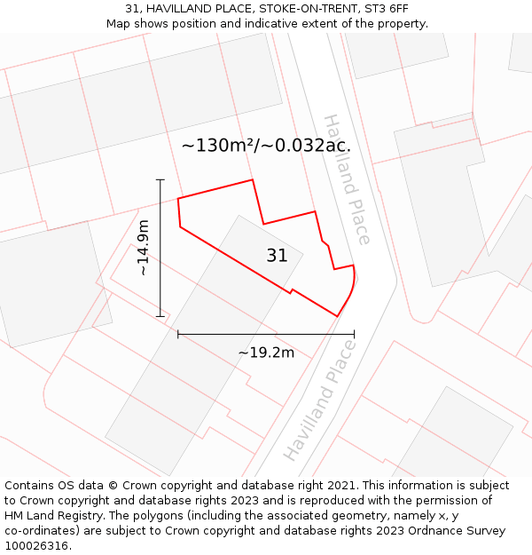 31, HAVILLAND PLACE, STOKE-ON-TRENT, ST3 6FF: Plot and title map