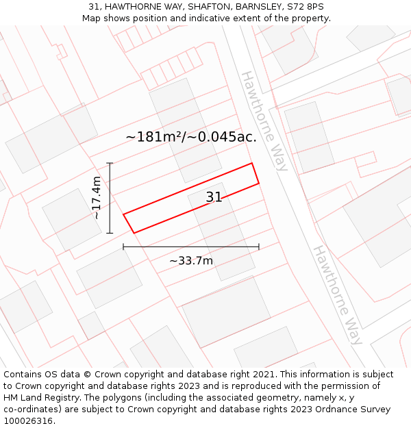 31, HAWTHORNE WAY, SHAFTON, BARNSLEY, S72 8PS: Plot and title map