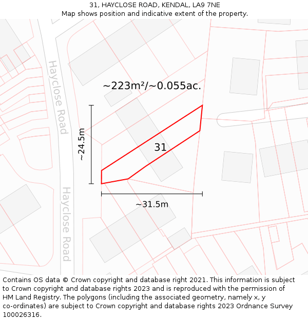 31, HAYCLOSE ROAD, KENDAL, LA9 7NE: Plot and title map