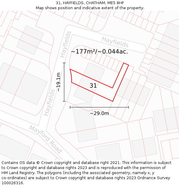 31, HAYFIELDS, CHATHAM, ME5 8HF: Plot and title map