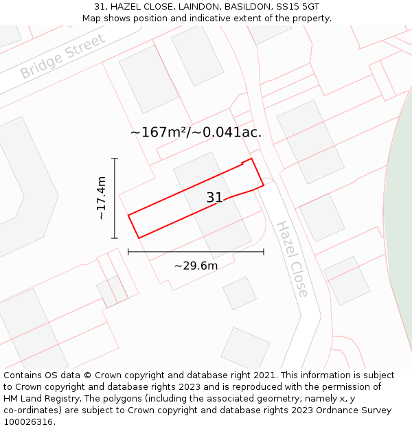 31, HAZEL CLOSE, LAINDON, BASILDON, SS15 5GT: Plot and title map