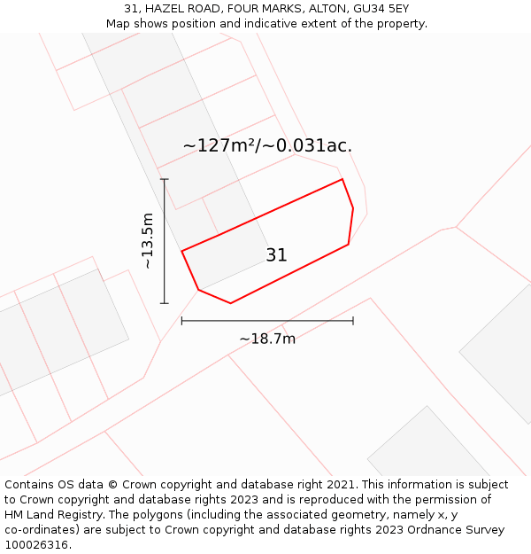31, HAZEL ROAD, FOUR MARKS, ALTON, GU34 5EY: Plot and title map