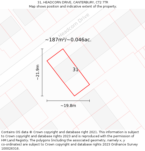 31, HEADCORN DRIVE, CANTERBURY, CT2 7TR: Plot and title map