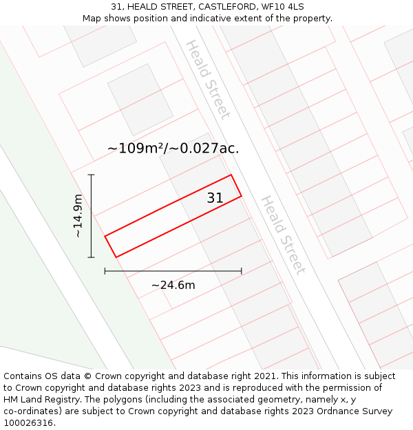 31, HEALD STREET, CASTLEFORD, WF10 4LS: Plot and title map
