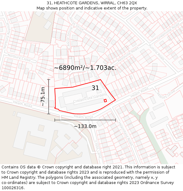 31, HEATHCOTE GARDENS, WIRRAL, CH63 2QX: Plot and title map