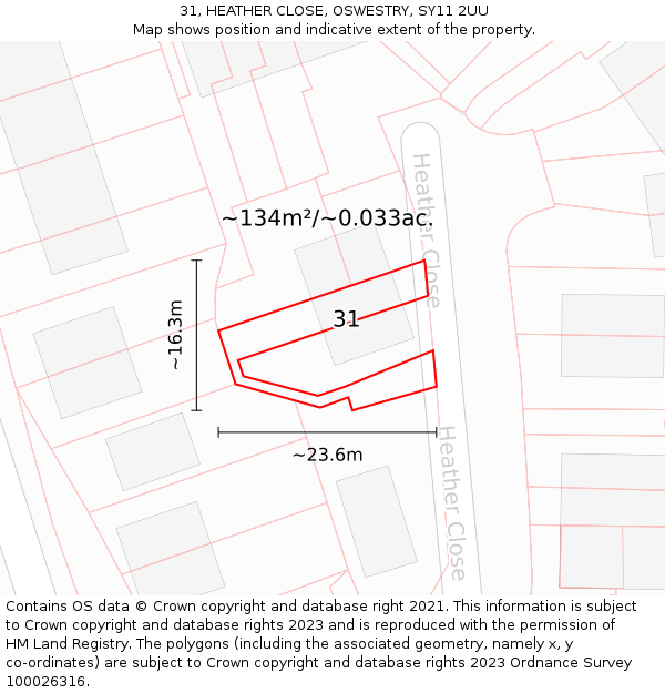 31, HEATHER CLOSE, OSWESTRY, SY11 2UU: Plot and title map