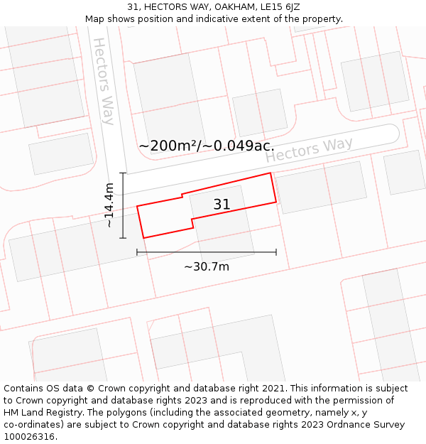 31, HECTORS WAY, OAKHAM, LE15 6JZ: Plot and title map