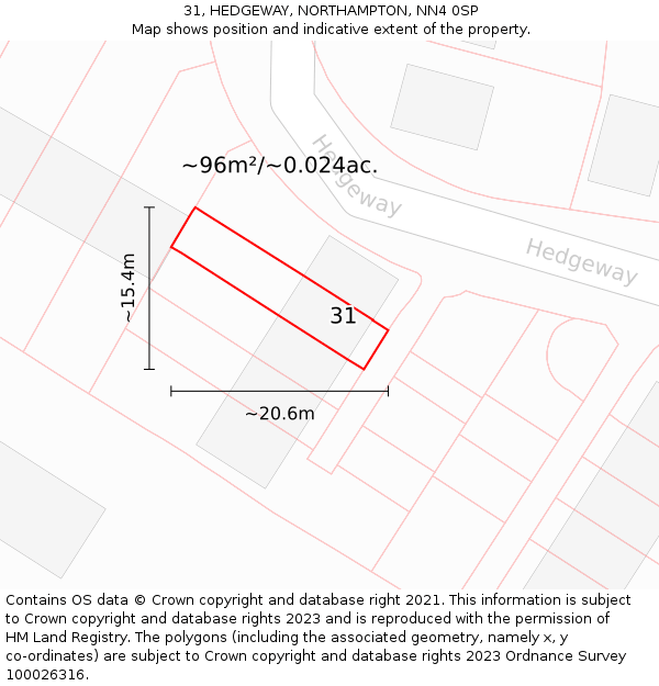 31, HEDGEWAY, NORTHAMPTON, NN4 0SP: Plot and title map