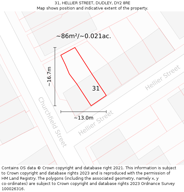 31, HELLIER STREET, DUDLEY, DY2 8RE: Plot and title map