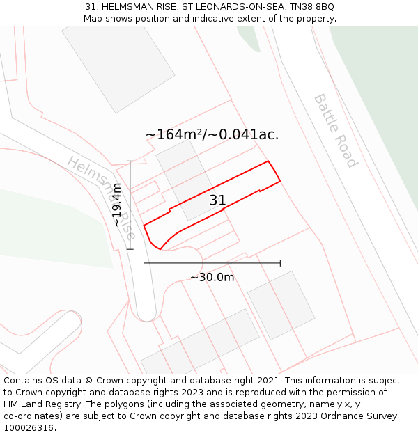 31, HELMSMAN RISE, ST LEONARDS-ON-SEA, TN38 8BQ: Plot and title map