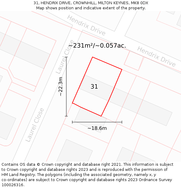 31, HENDRIX DRIVE, CROWNHILL, MILTON KEYNES, MK8 0DX: Plot and title map