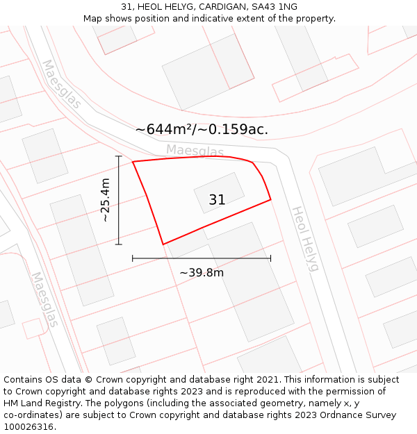 31, HEOL HELYG, CARDIGAN, SA43 1NG: Plot and title map