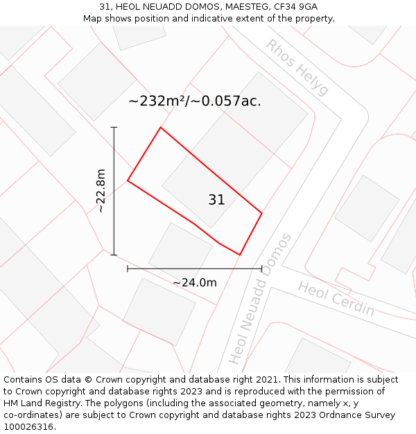 31, HEOL NEUADD DOMOS, MAESTEG, CF34 9GA: Plot and title map