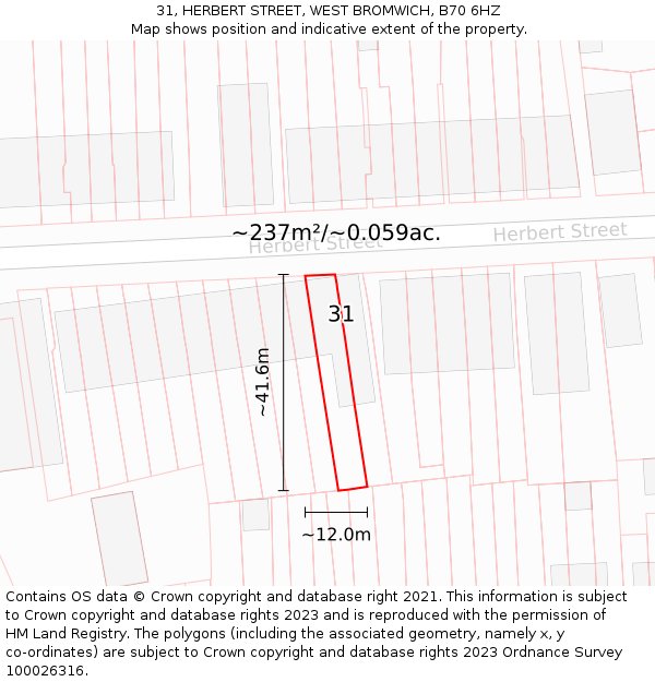 31, HERBERT STREET, WEST BROMWICH, B70 6HZ: Plot and title map