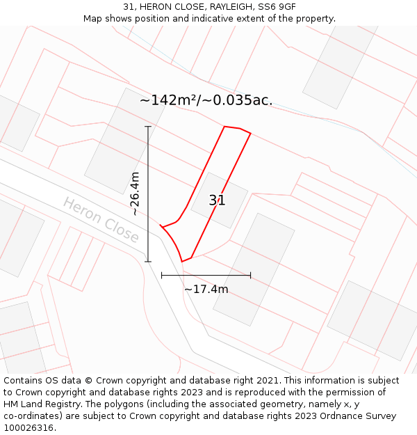 31, HERON CLOSE, RAYLEIGH, SS6 9GF: Plot and title map