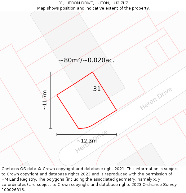 31, HERON DRIVE, LUTON, LU2 7LZ: Plot and title map