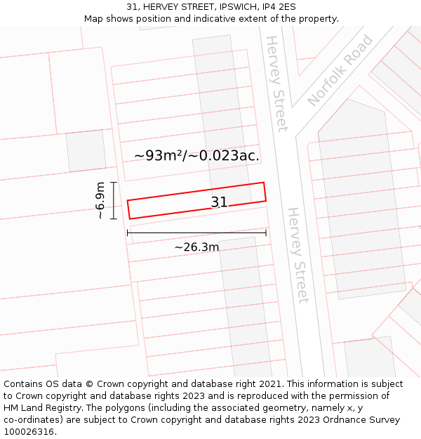 31, HERVEY STREET, IPSWICH, IP4 2ES: Plot and title map
