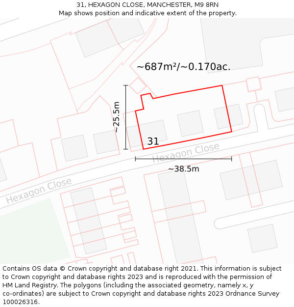31, HEXAGON CLOSE, MANCHESTER, M9 8RN: Plot and title map