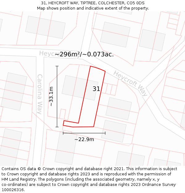 31, HEYCROFT WAY, TIPTREE, COLCHESTER, CO5 0DS: Plot and title map