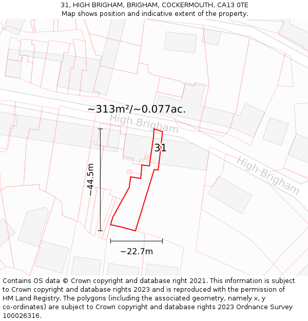 31, HIGH BRIGHAM, BRIGHAM, COCKERMOUTH, CA13 0TE: Plot and title map