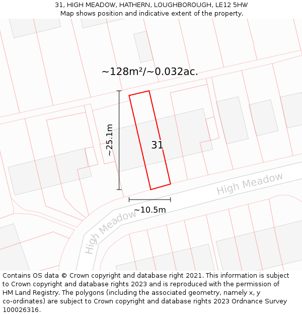 31, HIGH MEADOW, HATHERN, LOUGHBOROUGH, LE12 5HW: Plot and title map