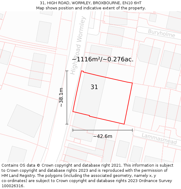 31, HIGH ROAD, WORMLEY, BROXBOURNE, EN10 6HT: Plot and title map