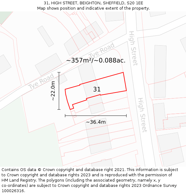 31, HIGH STREET, BEIGHTON, SHEFFIELD, S20 1EE: Plot and title map