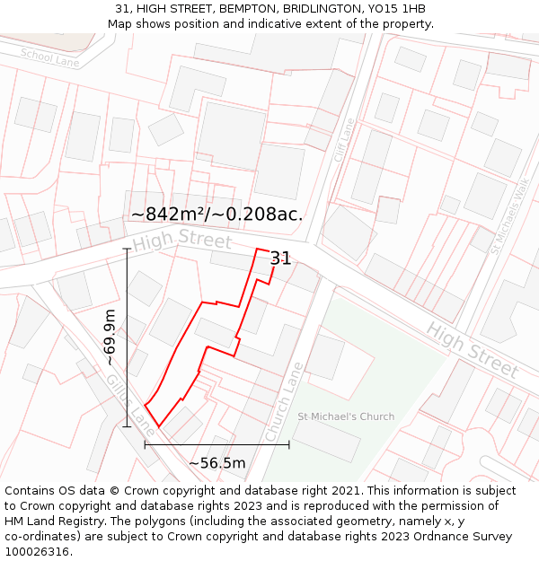 31, HIGH STREET, BEMPTON, BRIDLINGTON, YO15 1HB: Plot and title map