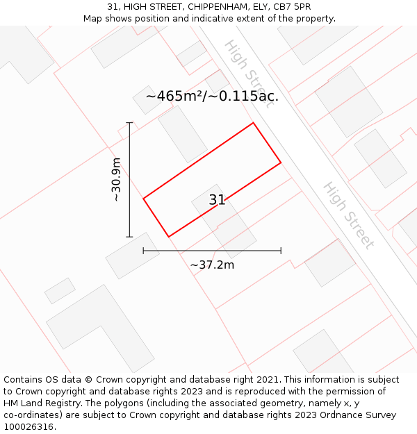 31, HIGH STREET, CHIPPENHAM, ELY, CB7 5PR: Plot and title map
