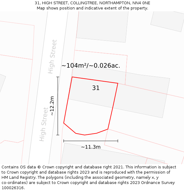 31, HIGH STREET, COLLINGTREE, NORTHAMPTON, NN4 0NE: Plot and title map