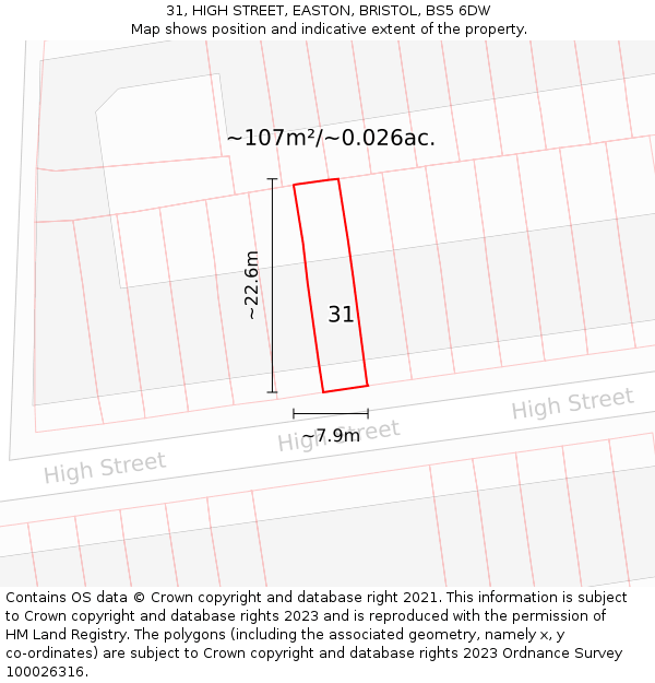 31, HIGH STREET, EASTON, BRISTOL, BS5 6DW: Plot and title map