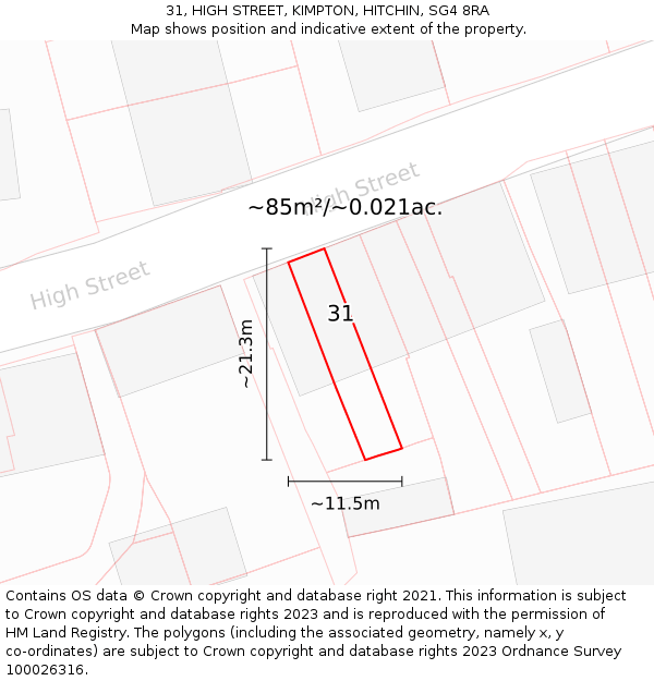 31, HIGH STREET, KIMPTON, HITCHIN, SG4 8RA: Plot and title map