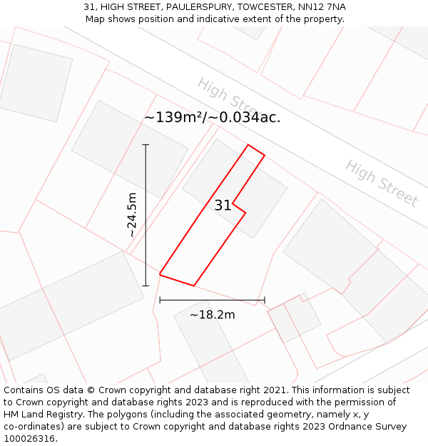 31, HIGH STREET, PAULERSPURY, TOWCESTER, NN12 7NA: Plot and title map
