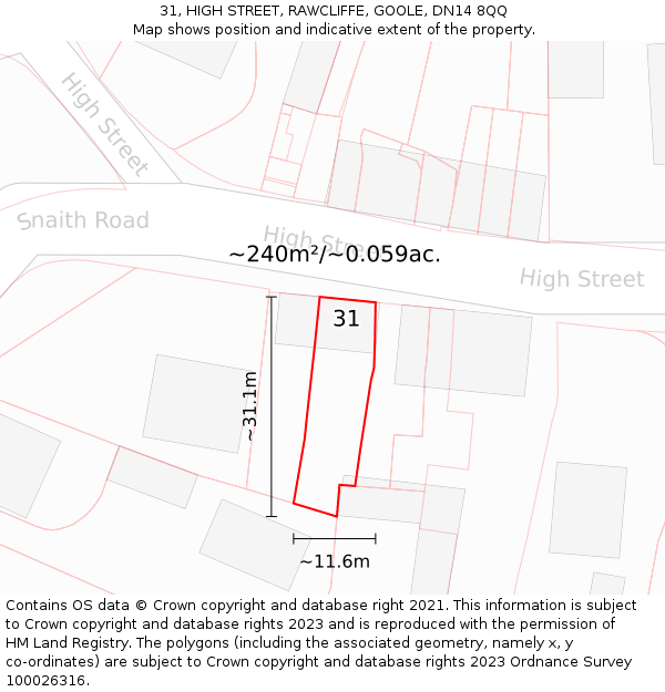 31, HIGH STREET, RAWCLIFFE, GOOLE, DN14 8QQ: Plot and title map