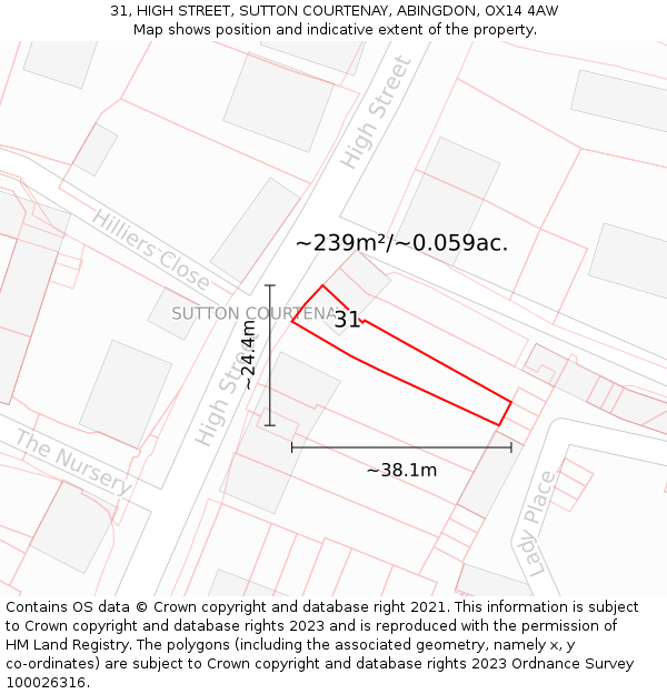31, HIGH STREET, SUTTON COURTENAY, ABINGDON, OX14 4AW: Plot and title map