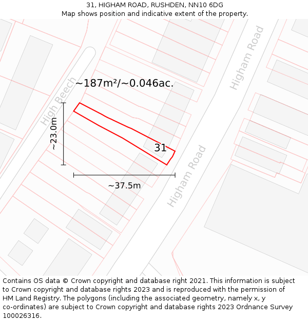 31, HIGHAM ROAD, RUSHDEN, NN10 6DG: Plot and title map