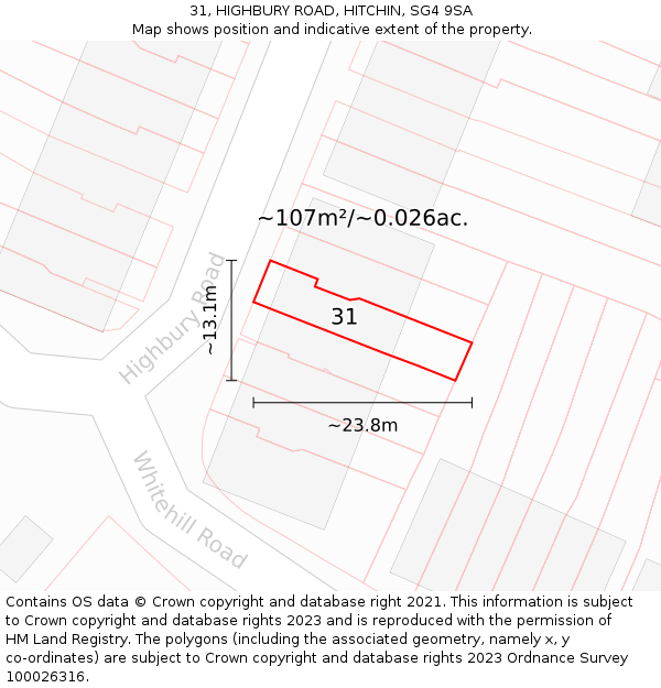 31, HIGHBURY ROAD, HITCHIN, SG4 9SA: Plot and title map