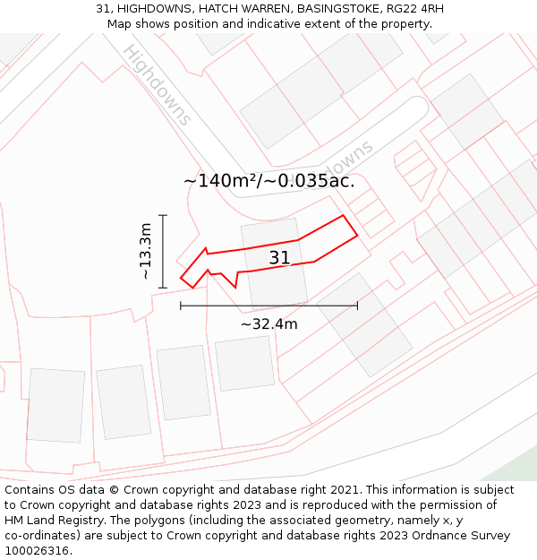 31, HIGHDOWNS, HATCH WARREN, BASINGSTOKE, RG22 4RH: Plot and title map
