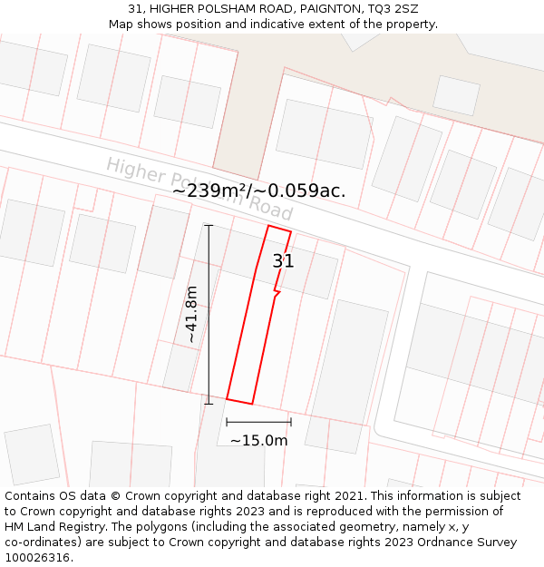 31, HIGHER POLSHAM ROAD, PAIGNTON, TQ3 2SZ: Plot and title map