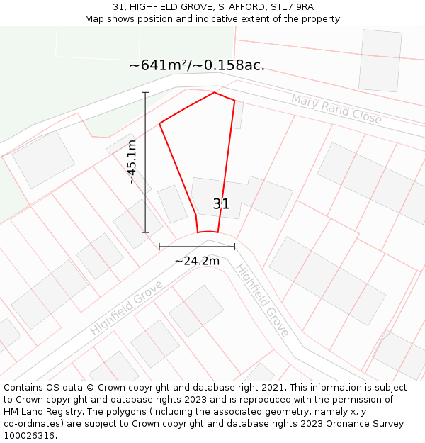 31, HIGHFIELD GROVE, STAFFORD, ST17 9RA: Plot and title map