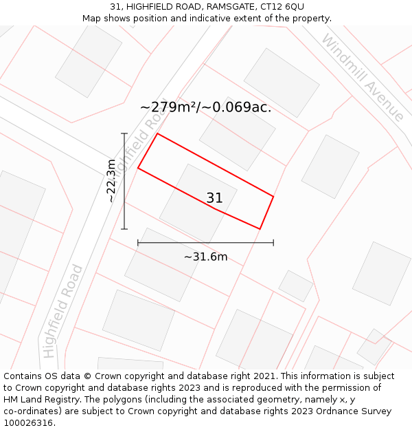 31, HIGHFIELD ROAD, RAMSGATE, CT12 6QU: Plot and title map