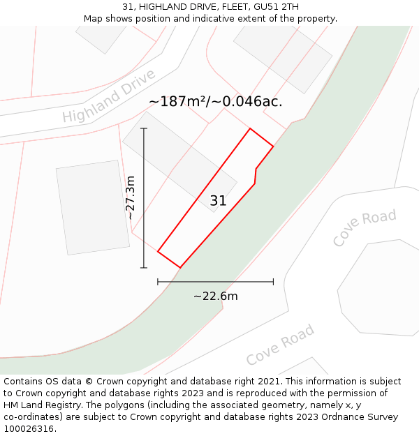 31, HIGHLAND DRIVE, FLEET, GU51 2TH: Plot and title map