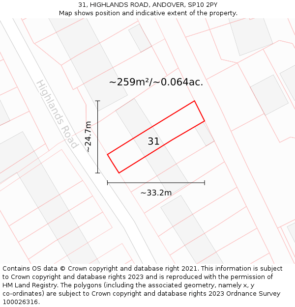 31, HIGHLANDS ROAD, ANDOVER, SP10 2PY: Plot and title map