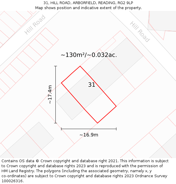 31, HILL ROAD, ARBORFIELD, READING, RG2 9LP: Plot and title map